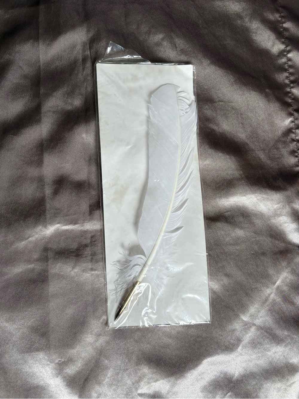White Feather Quill Pen with Gold Nib